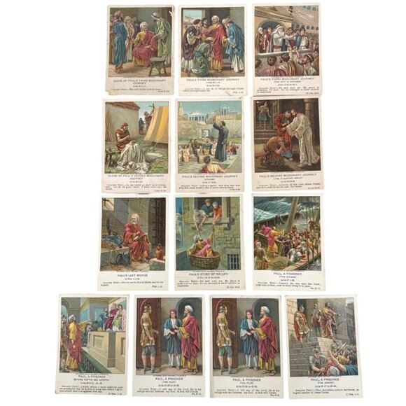 13 Antique 1909 Berean Lesson Picture Cards Christian Bible - Picture 1 of 5